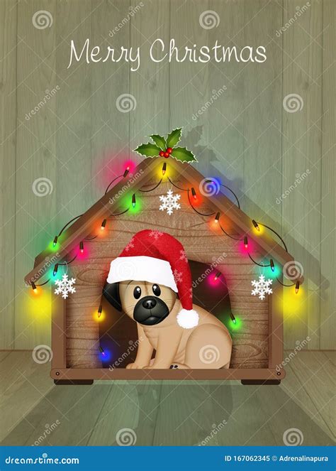 Dog With Doghouse Decorated For Christmas Stock Illustration