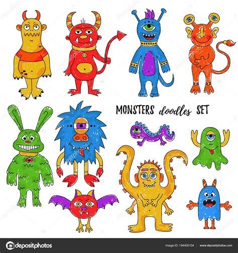 Childlike Drawn Monsters Vector Set Stock Vector Image By ©olizabet