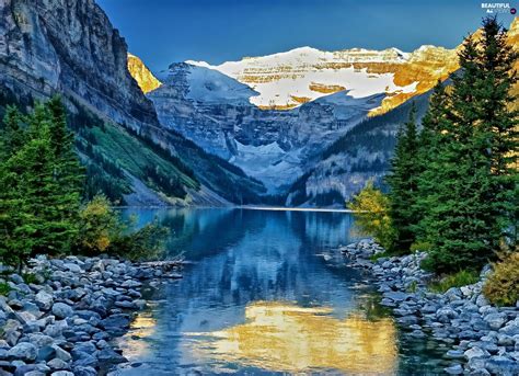 Mountains Forest Stones Lake Beautiful Views Wallpapers 1920x1390