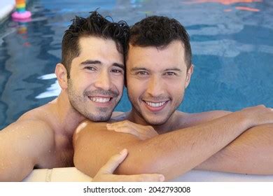 Handsome Gay Couple Swimming Pool Stock Photo 2131329341 Shutterstock