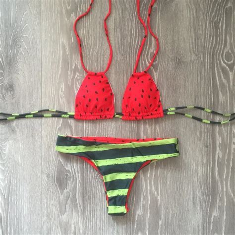 watermelon print swimwear bikini 2017 summer sexy women swimsuit bandage reversible padding push