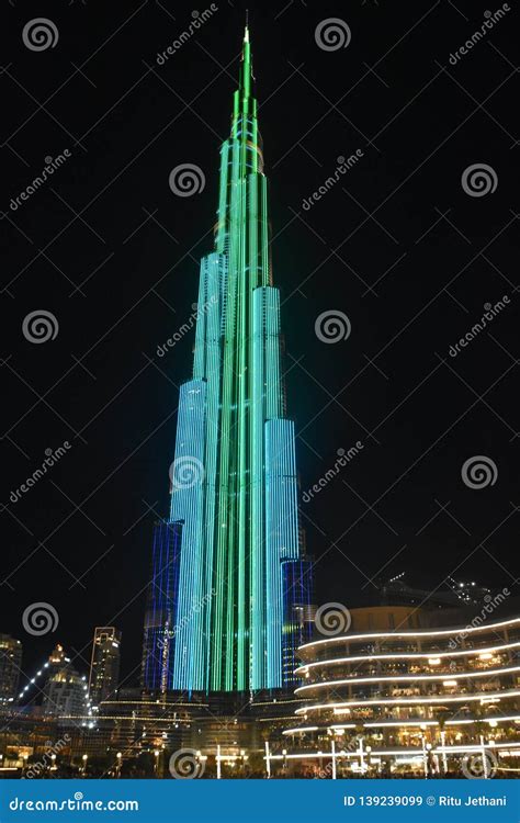 The Led Lights Show At Burj Khalifa In Dubai Uae Editorial Stock Image
