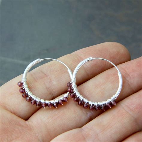 These are the perfect earrings for everyday style! Garnet Gemstone Sterling Silver Hoop Earrings By Gaamaa ...