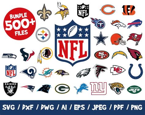 NFL Football Logos 500 Bundle Nfl Football Clipart Nfl Svg Files Nfl