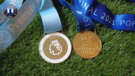 uefa champions league and premier league winners 20 21 golden medals unboxing review ucl pl