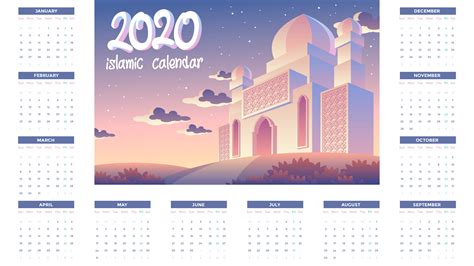 2020 Islamic Calendar With Mosque And Sunset In The Evening 691682