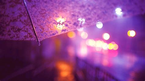 Umbrella Lights Street Light City Lights Rain Bokeh