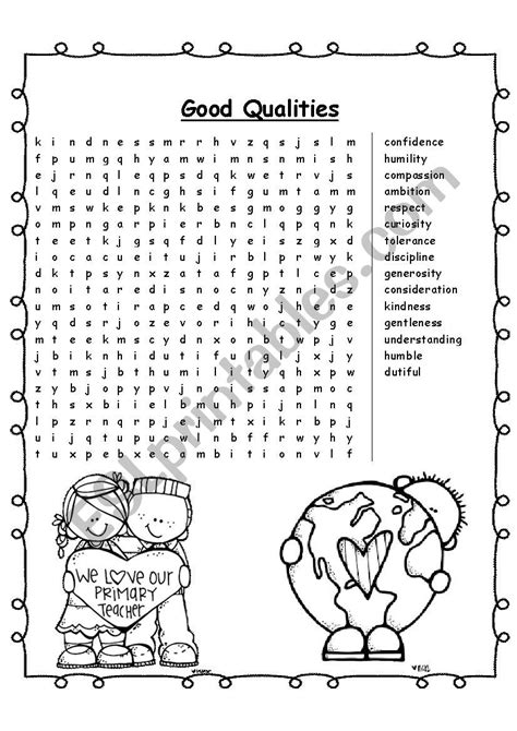 Good Qualities Word Search Esl Worksheet By Adlez