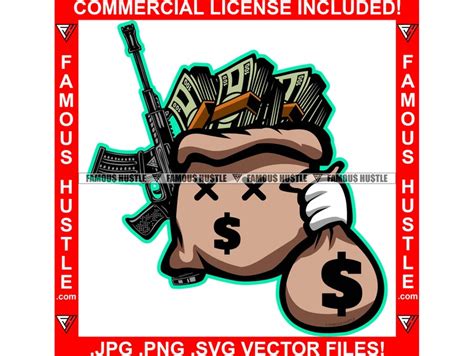 Gangster Hustle Money Bag Machine Gun Cash Stack Bag Trap Etsy
