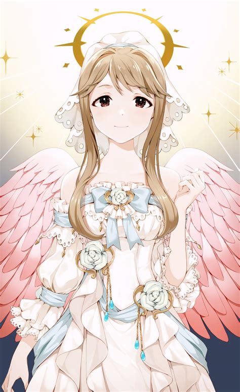 Safebooru 1girl Absurdres Angel Angel Wings Arm At Side Bangs Bare Shoulders Blue Background