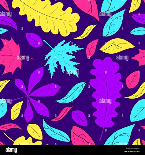 Colorful Autumn Leaves Seamless Pattern Modern Trendy Background For