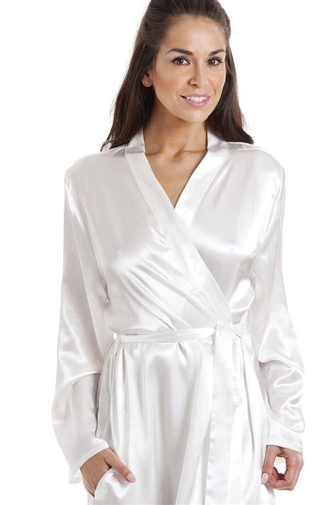 Camille Womens Cream Luxury Satin Dressing Gown Silk Robe Silk Satin