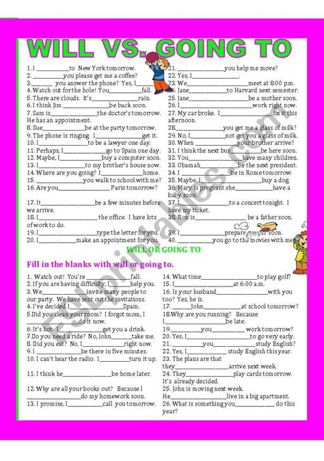 Going To Vs Will Esl Worksheet By Giovanni