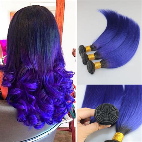7a Brazilian Ombre Straight Blue Purple Hair Extensions 1bblue Purple