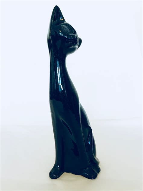 black cat figurine 1960s ceramic cat mid century modern retro home decor kitsch 60s pussy
