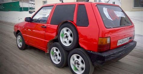 Modified Fiat Uno Looks Extremely Crazy With 8 Extra Wheels