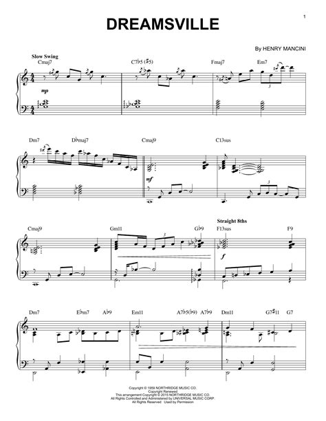 Dreamsville Jazz Version Arr Brent Edstrom Sheet Music Henry Mancini Piano Solo