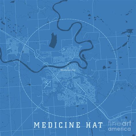 Medicine Hat Alberta City Vector Road Map Blue Text Digital Art By