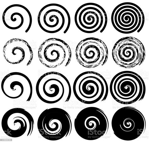 Set Of Spiral Motion Elements Black Isolated Vector Objects Stock ...