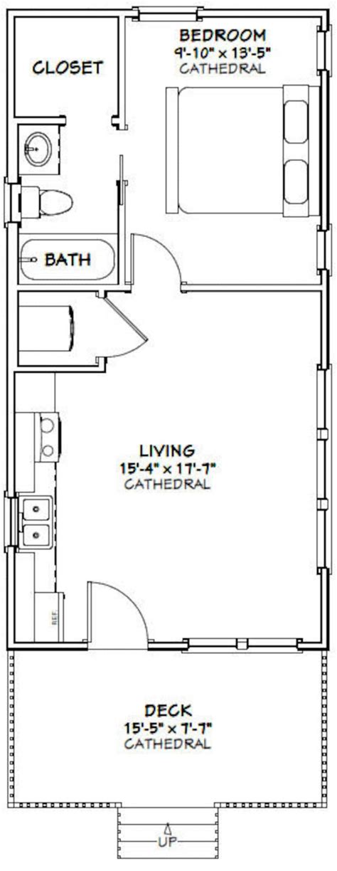 16x32 House 1 Bedroom 1 Bath 511 Sq Ft Pdf Floor Plan Instant Download