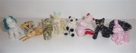 8 Vintage Chenille Pipe Cleaner Animals Cat Dog Squirrel Bear