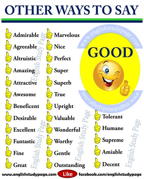 Ways To Say Good Synonym Words In English English Study Page
