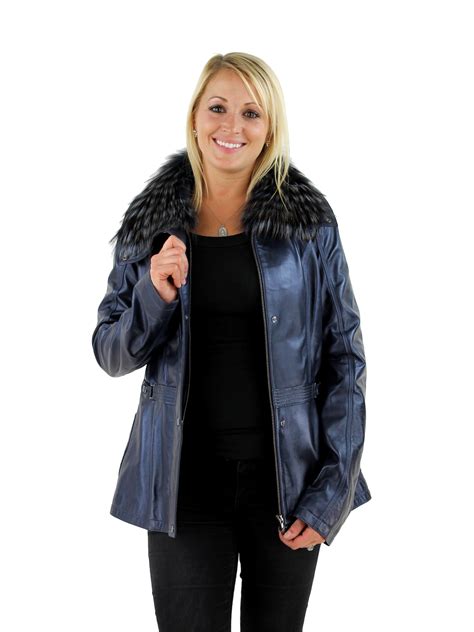 Pacific Blue Lambskin Leather Jacket Womens Small Day Furs
