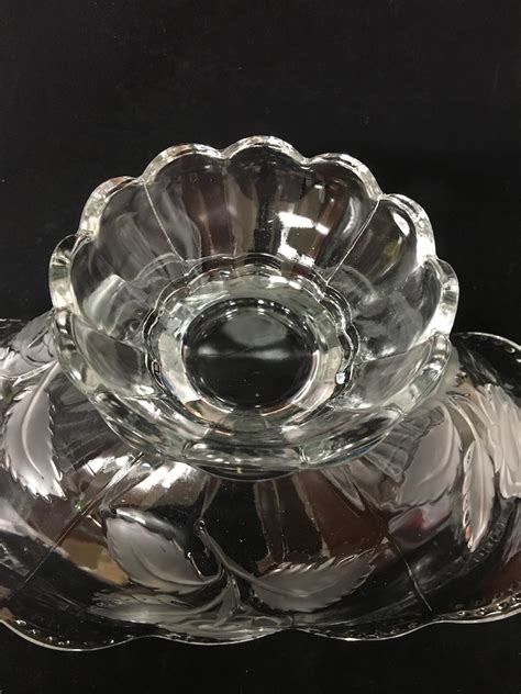 Vintage Clear Glass Rose Pattern Fan Shaped Footed Fruit Bowl Etsy