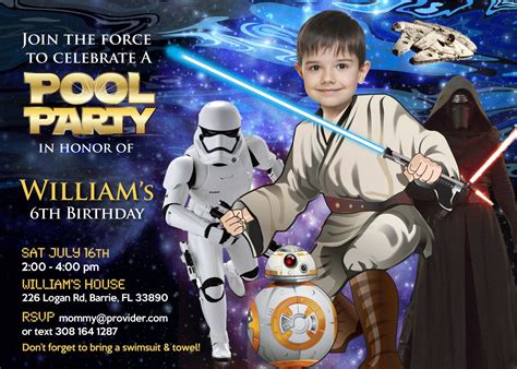 Star Wars Pool Party Birthday Invitation Jedi Birthday Party Invitation Star Wars Pool Party
