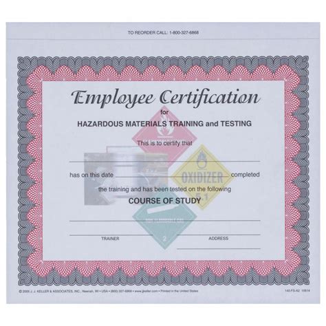 Printable Hazmat Employee Training Certificate Confined Space Training