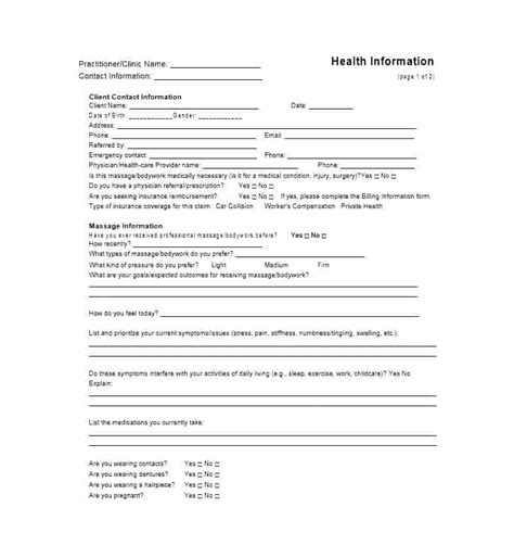 59 best massage intake forms for any client printable templates