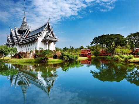 Temple Lake Scenery Thailand Hd Desktop Wallpaper With