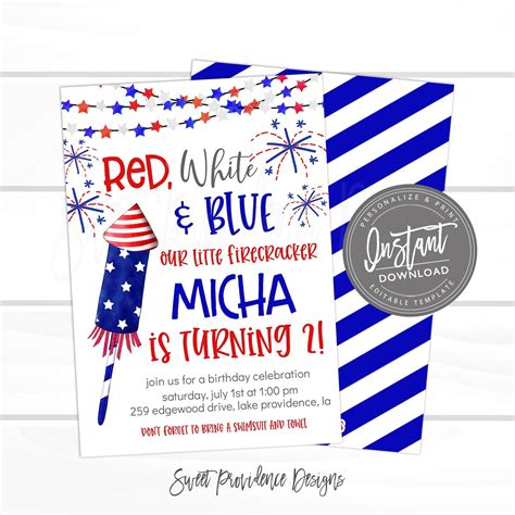4th Of July Party Invitation Sweet Providence Designs