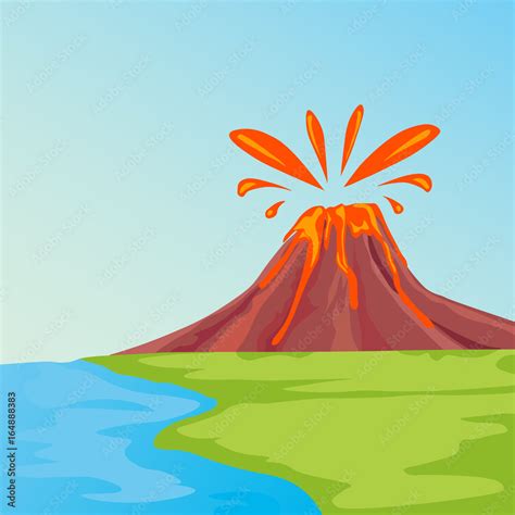Clip Art Illustration Of Tropical Island With Lava Flowing And Smoking
