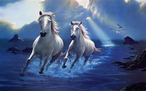 Horses Sky White Clouds Artwork Galopping Ultra 3840x2400 Hd Wallpaper