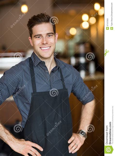 Happy Male Owner Standing in Cafe Stock Image - Image of employed ...