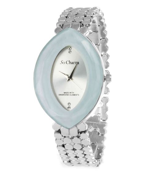 So Charm Paris White And Silvertone Oval Watch With Swarovski® Crystals