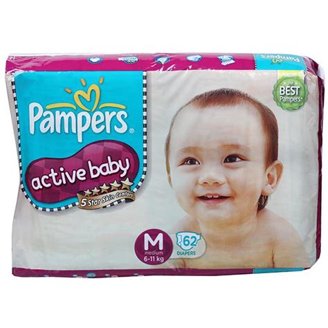 Buy Pampers Active Baby Diapers M 6 11 Kg Pack Of 62 Online At Best