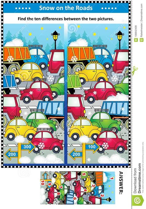Winter Traffic Jam Find The Differences Picture Puzzle Stock Vector