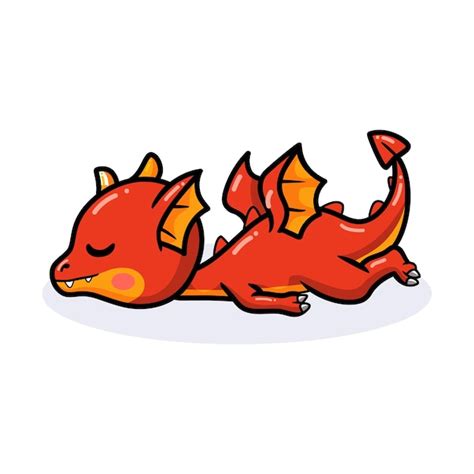 Premium Vector Cute Red Little Dragon Cartoon Sleeping