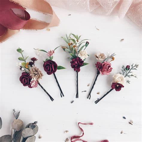 Flower Hair Pins Dusty Rose Flower Hair Pins Wedding Flower Etsy