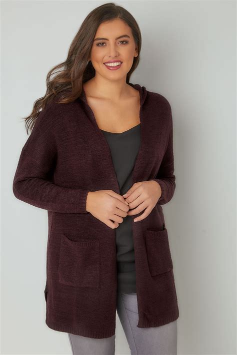 Dark Purple Hooded Cardigan With Pockets Plus Size 16 To 36 Yours