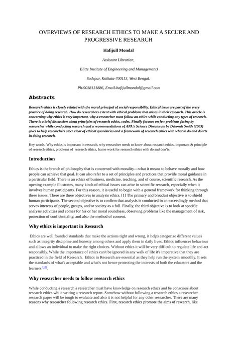 Pdf Overviews Of Research Ethics To Make A Secure And Progressive Research