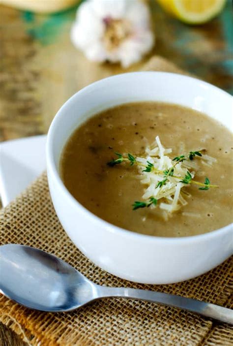 Roasted Garlic Soup With Quinoa Cream Wendy Polisi