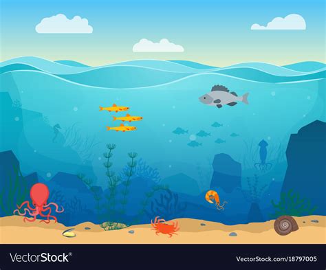 Under The Sea Cartoon Funny Scene Under The Sea Stock Vector