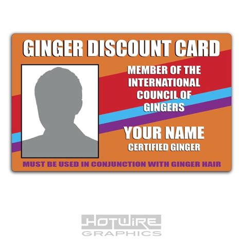 Personalised Printed Novelty Id Ginger Discount Card Funny Joke Card