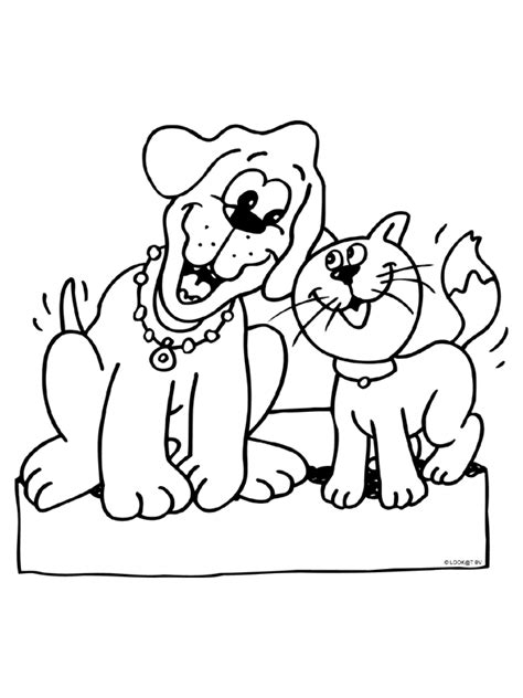Freehand schets tekening met doodle en zentangle elementen. Kleurplaat Hond en kat vinden elkaar leuk - Kleurplaten.nl