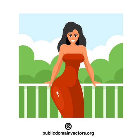 beautiful woman standing on the balcony public domain vectors