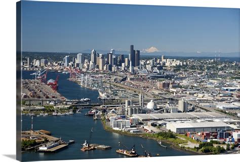Port Of Seattle On Elliott Bay Wa Usa Aerial Photograph Wall Art