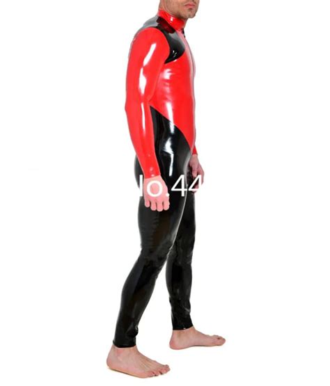 Nature Latex Tights Catsuit With Front Zip Males Bodysuit Crotchless